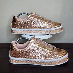 Uubaris Rose Gold Sparkly Glitter Rhinestone Sneakers Shoes Trainers Womens 10 W